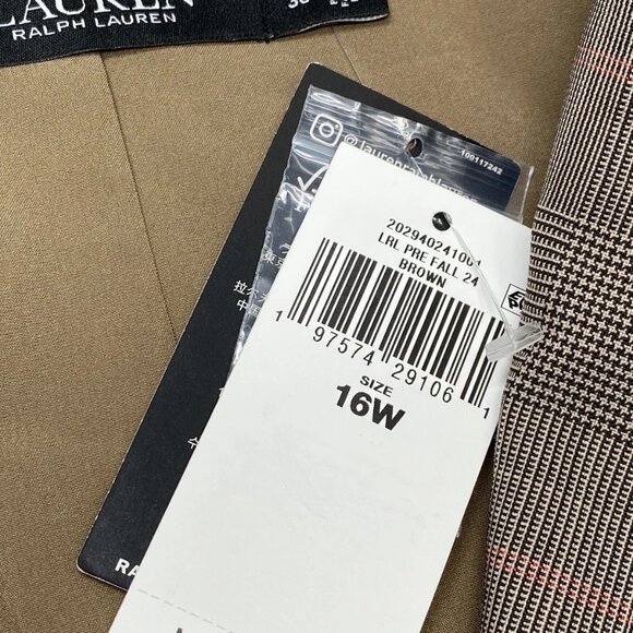 NEW LAUREN RALPH LAUREN Glen Check Double-Breasted Blazer Size 16W Tan/Pink - Picture 4 of 9